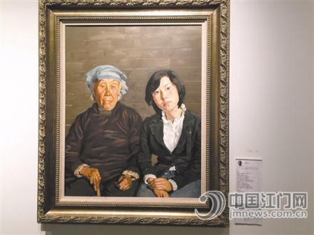 南村藝術(shù)部落收藏的陳丹青油畫作品《村官與老婆婆》。