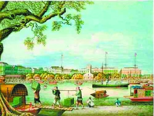 清代的十三行商館遠(yuǎn)景。
