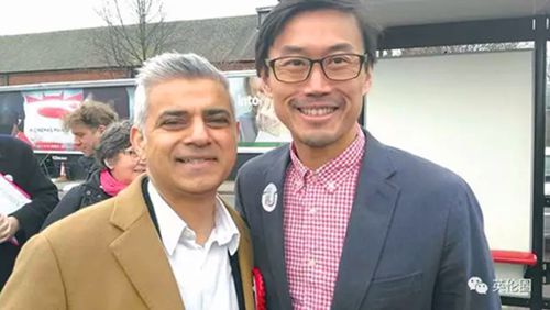 盧永信與倫敦市長薩迪克·汗合影。（《歐洲時報(bào)》英國版微信公眾號圖片來源：受訪者供圖）