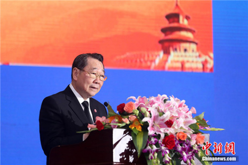 圖為謝國民發(fā)言。 <a target='_blank' >中新社</a>記者 韓海丹 攝