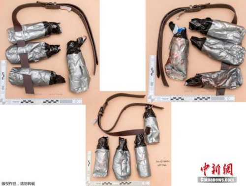 各角度拍攝的假爆炸裝置。