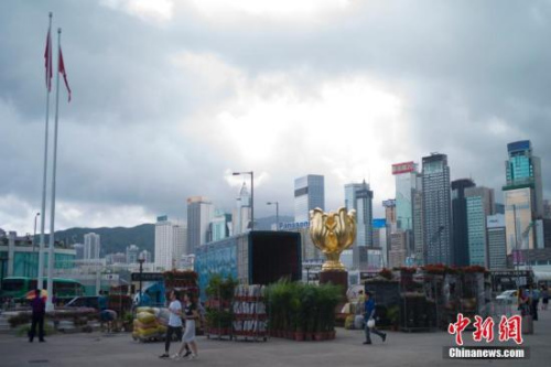 6月27日，香港金紫荊廣場開始布置鮮花，香港慶祝回歸祖國20周年氣氛漸濃。 <a target='_blank' >中新社</a>記者 盛佳鵬 攝