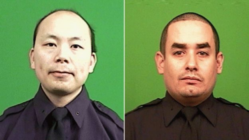 華人警員劉文健(左)和警員拉莫斯(Rafael Ramos)被一名憤怒的非裔美籍槍手槍殺。(BBC中文網(wǎng)援引Reuters)