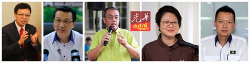 蔡智勇（左起）、廖中萊、姚煒豪、周美芬及李俊滽受托重任，以為黨完成“十必勝”目標(biāo)。（馬來西亞《光華日?qǐng)?bào)》）
