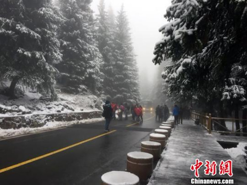 降雪擋不住游客賞景的步伐。　甄梅　攝