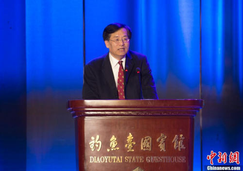 圖為中國(guó)新聞社社長(zhǎng)章新新致辭。<a target='_blank'  >中新網(wǎng)</a>記者 李卿 攝
