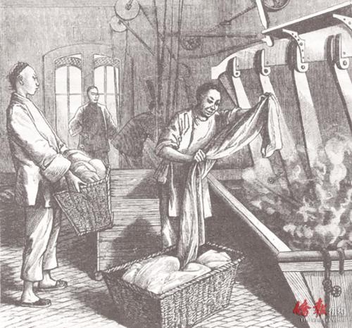 描繪1881年舊金山華人洗衣店的圖畫。(美國《僑報》資料圖) 描繪1881年舊金山華人洗衣店的圖畫。(美國《僑報》資料圖)
