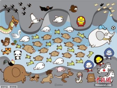 球隊獲救后，泰國網(wǎng)友手繪了一張愛心滿滿的圖像：13只小野豬在各種各樣的小動物的保護下，從滿是積水的隧道中向前游去。這支名為“野豬”的足球隊，正是靠外界各類人士的幫助，才得以脫困，迎來獲救的機會。