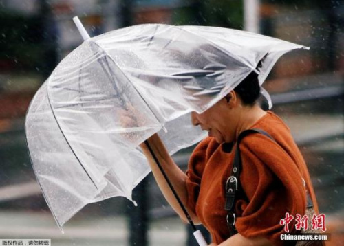資料圖：當(dāng)?shù)貢r間7月28日，日本東京，臺風(fēng)“云雀”將逼近東京，民眾出行受影響。