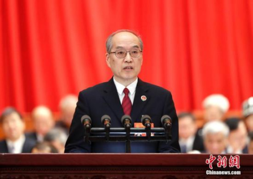 3月12日，十三屆全國人大二次會議在北京人民大會堂舉行第三次全體會議。最高人民檢察院檢察長張軍作最高人民檢察院工作報告。<a target='_blank' >中新社</a>記者 劉震 攝