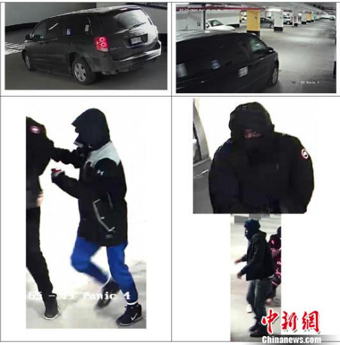 警方公布的現(xiàn)場監(jiān)控視頻顯示的嫌犯及作案所用車輛畫面。　余瑞冬 攝