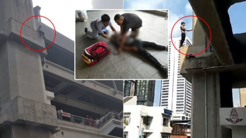一名23歲的中國男青年，失足從曼谷機場快線帕亞泰站3樓墜下2樓，導(dǎo)致骨折重傷，被送往叻差威提醫(yī)院急救。(來源：泰國《世界日報》)