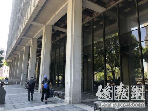 中國僑網審理洛杉磯中國城合勝堂雙尸命案的洛杉磯縣刑事法庭外景。(圖片來源:美國僑報網 王珂瑩/攝)