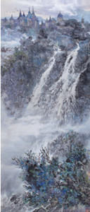 中國(guó)僑網(wǎng)夏瀑晨曲(238cm*90cm 紙本設(shè)色)-蕭瀚(德國(guó))-1998