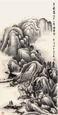 中國(guó)僑網(wǎng)深山讀書(shū)圖(138cm*69cm 紙本水墨)-岑全遠(yuǎn)(美國(guó))-2012