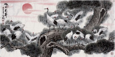中國僑網(wǎng)旭日東升(137cm*68cm 紙本設色)-鄧文新(埃及)-2014