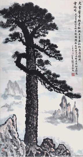 中國(guó)僑網(wǎng)青松(180cm*94cm 紙本水墨)-梁炯勛(美國(guó))-2008