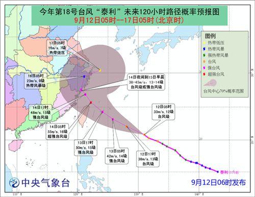 中國僑網(wǎng)圖1 臺(tái)風(fēng)“泰利”未來120小時(shí)路徑預(yù)報(bào)圖