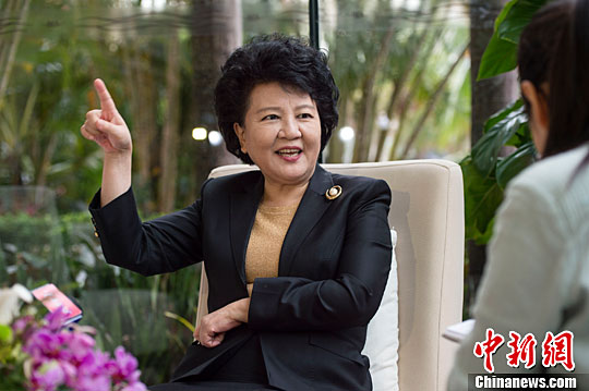 3月24日,中國國務(wù)院僑務(wù)辦公室主任裘援平在博鰲接受中新社記者采訪。中新社記者